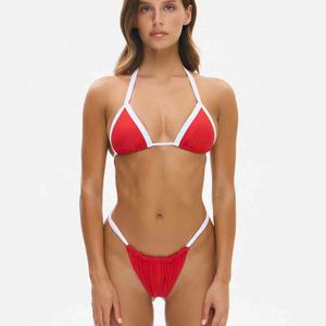 Hot Sale Women's Swimsuit Private Label Custom Logo Double-Layer Solid Print <b>Bikinis</b> Drawstring Polyester Fabric Women <b>Bikini</b> - Product Image 5
