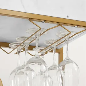 Modern Gold Metal Bar Cart with Marble Top Multi Tier Rolling Serving Trolley for Party and Home Use - Product Image 4