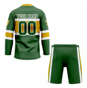 Uniforme de hockey sur glace pour homme, blanc, jaune, noir, maillot sublimé, short, tissu respirant, manches longues, col en V, taille adulte - Product Image 4
