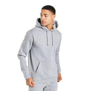 Sweat-shirt à capuche gris pour homme, manches longues, couleur unie, décontracté, avec cordon de serrage, poches latérales, coupe classique, coton mi-lourd - Product Image 1