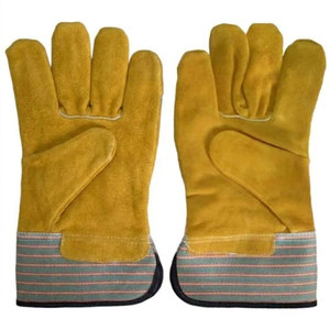 Heavy Duty Anti-abrasion Cowhide Split Leather Comfort Fit & <b>Strip</b> Cotton <b>Fabric</b> Back Safety Protective Industrial Work Gloves - Product Image 3