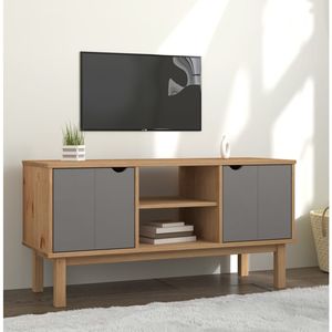 Meuble TV en bois d'ingénierie en pin massif, marron et gris - Supports TV - Product Image 1