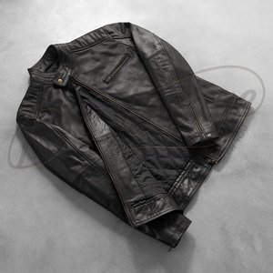 Veste en cuir noir pour homme, col chemise classique, coupe ajustée, en véritable peau de mouton, automne-hiver, décontractée, zippée, vêtement d'extérieur sur mesure - Product Image 1