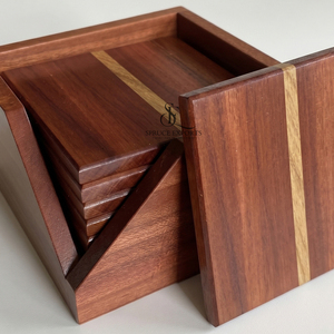 Wooden Coaster Set With Matching Holder. <b>Square</b> Shape Premium Handcrafted Striped Design. Bulk Wholesale Home & <b>Bar</b> Tableware - Product Image 5