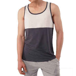 Men's Color <b>Blocked</b> Sleeveless Tank Top O-Neck Knitted Breathable Solid Casual Workout Shirt Gray and Navy - Product Image 1