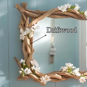 Espejo con Marco de Madera Rústico con Flores Blancas, Decoración de Baño para Montar en la Pared, Diseño Rectangular Hecho a Mano - Product Image 2