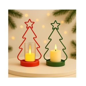 <b>Christmas</b> Tree Candle Holders Red and Green Metal Wire Frame with Star Design Festive <b>Table</b> <b>Centerpiece</b> for Home Decor - Product Image 6