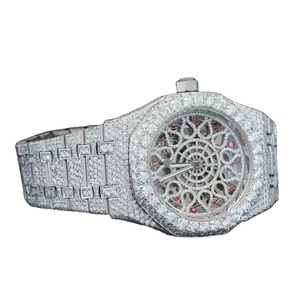 Custom Logo Skeleton <b>Watch</b> Elegant Men's Moissanite Diamond <b>Watch</b> Iced Bezel Sleek Stainless Steel Bracelet Strap Ap Antique - Product Image 1