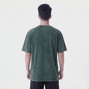 T-shirt homme en coton délavé vintage, style streetwear oversize, couleur verte élégante. - Product Image 3