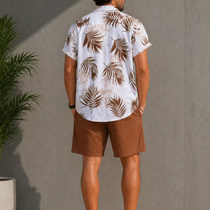 Men's Casual Summer Shirt 300Grams Breathable Anti-Pilling Satin Fabric Short Sleeve Floral Printed Design satin 100% polyester - Product Image 2