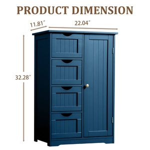 Mobile da Bagno Blu Navy con 4 Cassetti e 1 Anta in MDF con Finitura Verniciata, Impiallacciatura in Melammina, Strisce Verticali 56*30*82.5cm - Product Image 2