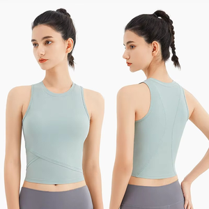 Top Corto de Punto para Mujer, Cuello Redondo, Color Sólido, Transpirable, Informal, de Jersey, Algodón, Fibra de Bambú, Sin Mangas - Product Image 5