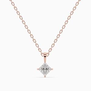 <b>Solid</b> Gold Princess Cut Lab Grown Diamond Solitaire <b>Necklace</b> Diamond Pendant for Daily Wear Ethical Luxury Jewelry Gift - Product Image 6