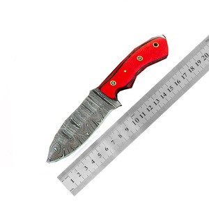 Couteau de chasse et de camping à lame fixe en acier Damas OEM personnalisé avec manche en bois coloré et lame pleine longueur, idéal pour les activités de plein air - Product Image 6