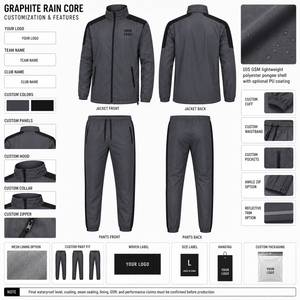 Windproof Hooded Solid Nylon Fabric <b>Zip</b> Pocket Chest Design Two Piece Windbreaker Set Custom Color Combination Wholesale Bulk - Product Image 5