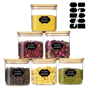 27oz bening persegi kedap udara kaca penyimpanan makanan stoples kaca dengan tutup bambu untuk meja dapur, permen, kue, beras, Sereal - Product Image 5