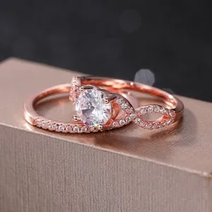 Twisted Bridal <b>Set</b> <b>Ring</b> 1.50Ct Round Cut Simulated Diamond 14K Rose <b>Gold</b> Plated - Product Image 6