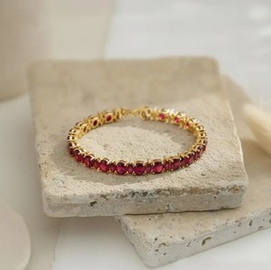 Lab Grown Ruby Charm <b>Bracelet</b> 925 Sterling Silver Gold Plated Elegant Handmade Luxury July Birthstone Jewelry Gift for Women - Product Image 2