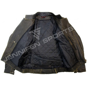 Veste en cuir respirante pour homme, col montant, coupe slim, style motard, pour l'hiver - Product Image 6