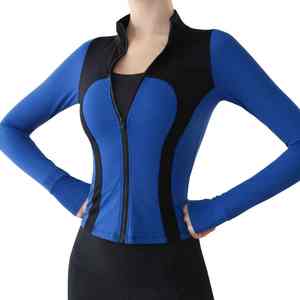 Chaqueta de Yoga Blanca con Contraste en la Parte Delantera y Trasera para Mujer, Manga Larga, Ropa Deportiva para Gimnasio, de Secado Rápido, con Cierre Completo, Ajuste Regular - Product Image 4