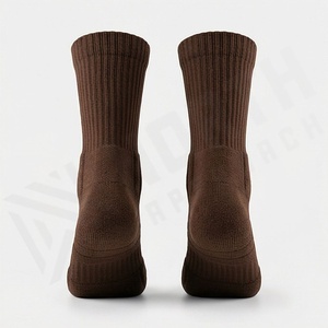 Brown Crew <b>Socks</b> Solid Color Knitted Breathable Daily Wear Adult Regular Style - Product Image 2
