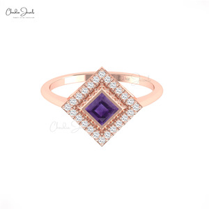 Bague Halo en Améthyste Africaine Naturelle Taille Carrée 0,32 CTW, Or Massif 14 carats, Diamant G-H, Collection 2026, Fournisseurs Alibaba de Premier Plan - Product Image 4