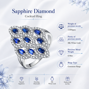 Sapphire Diamond <b>Cocktail</b> <b>Ring</b> | 18K White <b>Gold</b> Luxury Statement <b>Ring</b> 0.90TCW Fine Jewelry for Women Wedding Party Gift Elegant - Product Image 5