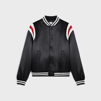 Blouson universitaire noir pour homme, à rayures rouges et blanches, coupe classique, style baseball décontracté, col montant, simple boutonnage, 100 % laine, patchwork