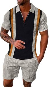 Ensemble polo et short pour homme, couleur contrastée, tricot à manches courtes, respirant, décontracté, pour l'été - Product Image 2