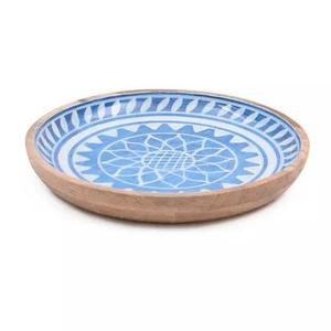 Mediterranean Style Wooden Enamel Platter Blue Lotus Mandala Pattern Fruit Tray for Home and Hotels Decor - Product Image 1