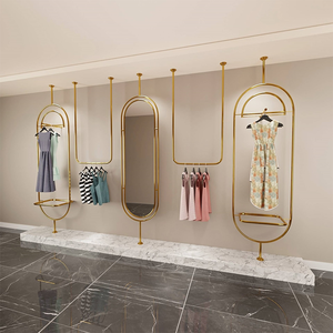 Exhibidor de Ropa de <span class=keywords><strong>Metal</strong></span> Dorado Personalizado para Tiendas, Exhibidor de Ropa de Acero Inoxidable para Pared - Product Image 2