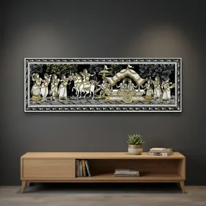 Pintura Tradicional India Mitológica en Madera para Decoración de Pared |   Arte Popular Hecho a Mano |   Decoración Rectangular para el Hogar Estilo Pattachitra Étnico - Product Image 2