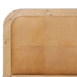 Mid-Century Modern Solid Wood Platform <b>Bed</b> with Leather Paneled Headboard King <b>Queen</b> <b>Size</b> Rustic Bedroom Furniture - Product Image 2