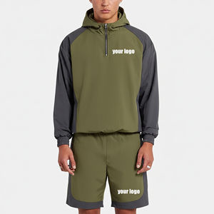 2026 new trendy article 100% cotton mens tracksuit custom printed logo v-neck solid <b>colour</b> streetwear 2 piece <b>set</b> for men's - Product Image 3