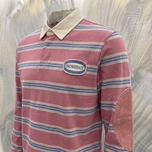 Camisa Polo Snowgrace a Rayas de Manga Larga con Cuello Camisero, Logotipo Bordado, Corte Regular, Unisex para Adultos, Todas las Temporadas - Product Image 4