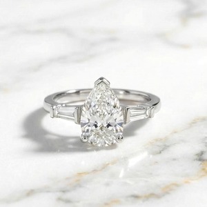 925 Sterling Silver Pear Shape Lab Grown Diamond <b>Ring</b> Gift For Woman Engagement & Anniversary - Product Image 3