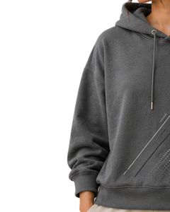 Sweat-shirt à capuche surdimensionné pour femme, gris anthracite, imprimé graphique, en molleton de coton, manches longues, style streetwear décontracté - Product Image 3
