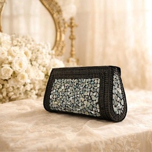 Stone <b>Clutch</b> Bag with Metal <b>Silver</b> Evening Ready to Ship Fashionable Resin Brass Mosaic Zipper Closure - Product Image 6