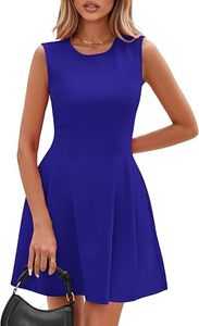 Robe mini sans manches à col rond, coupe trapèze, bleu uni, taille haute, ajustée, élégante, pour soirée, respirante, tricotée, décontractée - Product Image 2