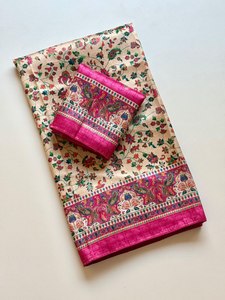 Elegante Saree de Seda Jacquard Dola con Estampado Digital UHD y Acabado con Ribete Dori - Product Image 1