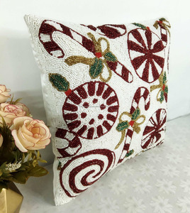Housse de coussin décorative faite à la main avec des perles florales Daisy, housse de coussin décorative marron jaune blanc, décoration d'intérieur - Product Image 5