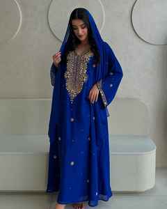 Ensemble 2 pièces de luxe en gros pour femmes musulmanes, robe modeste simple en mousseline unie perlée, longueur ras du sol, coupe trapèze, lavable, avec soutien-gorge intégré - Product Image 5