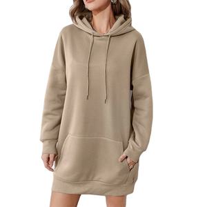 Venta al por mayor de sudadera de algodón pesado para las mujeres logotipo personalizado con capucha bordado de color sólido transpirable Chaqueta larga con capucha caliente - Product Image 3