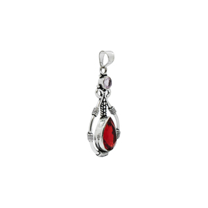 Collier pendentif artisanal en quartz rose et grenat taille poire, plaqué or 18 carats, sans nickel, avec monture en laiton, style bohème sur cordon - Product Image 3