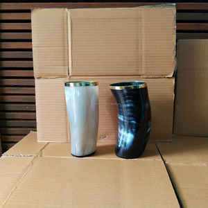Taza de cuerno de buey auténtica hecha a mano con borde de latón a precio económico. - Product Image 3