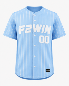 F2WIN เสื้อเบสบอลสีขาวลายทางแขนสั้นกระดุมด้านหน้าสำหรับผู้ใหญ่ระบายอากาศได้ดีแห้งเร็ว 100% โพลีเอสเตอร์ชุดกีฬา - Product Image 2