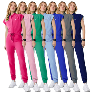 Ensemble de blouses médicales unisexes, uniforme extensible, haut et pantalon, bordure contrastée, infirmière, médecin, vêtements de travail d'hôpital, sergé de polyester - Product Image 6