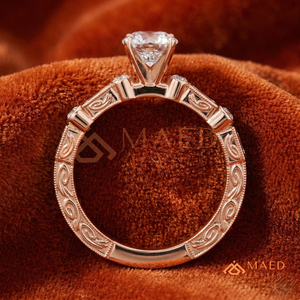 Rose Gold Plated Pear Cut Engagement <b>Ring</b> Women Baguette Side Stone Vintage Milgrain American Diamond <b>CZ</b> Wedding <b>Ring</b> - Product Image 3