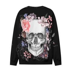 T-shirt à manches longues pour homme, col rond, imprimé floral crâne, décontracté, en polyester tricoté - Product Image 3