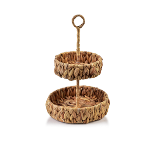 Basic 2-Tier Water Hyacinth Scalloped Tray, Eco-friendly Rustic Round Tiered Stand, Decorative <b>Tabletop</b> Organizer Vietnam - Product Image 1